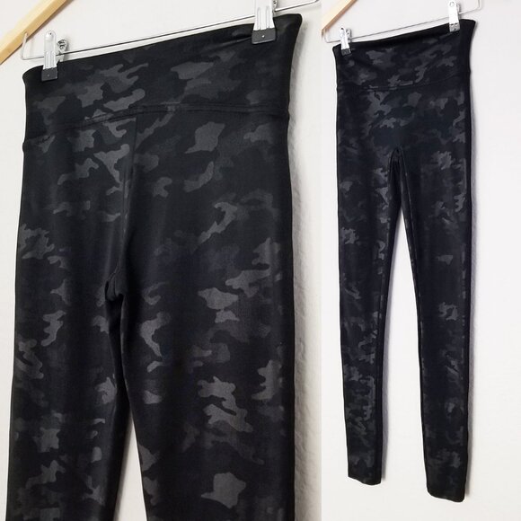 SPANX Faux Leather Camo Legging S High Waist Stretchy Disco Pants Black Slimming - Picture 3 of 10